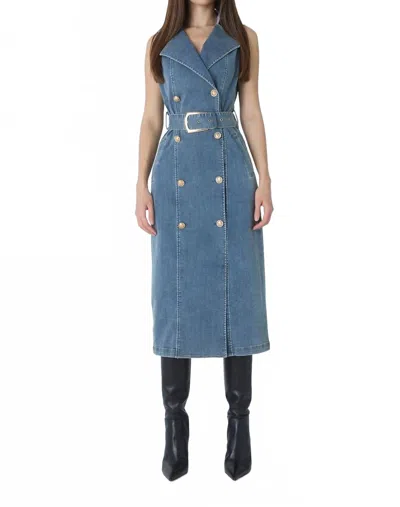 Js71 Lowen Sleeveless Trench-style Dress In Medium Wash In Blue