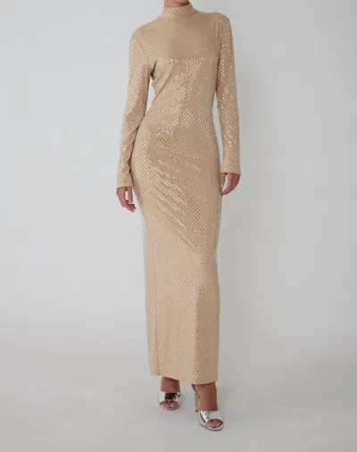 Js71 Madelyn Long Sleeve Maxi Dress In Nude In Brown