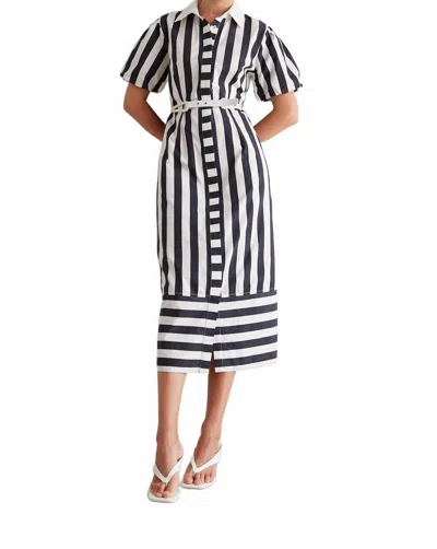 Js71 Marella Midi Dress In Black And White Stripe In Multi