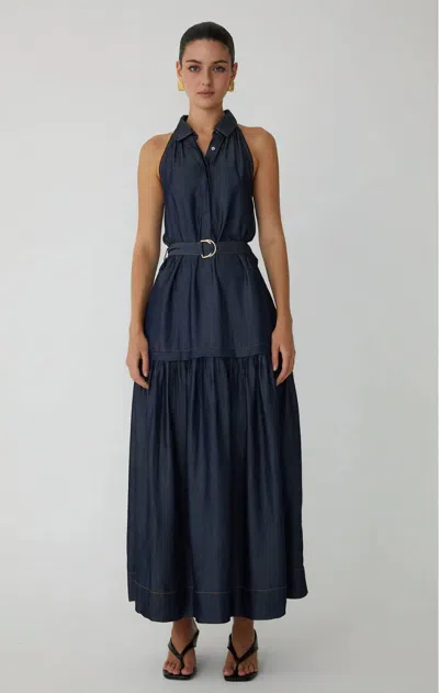 Js71 Sarah Maxi Dress In Dark Wash Indigo In Blue