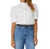 Js71 Savannah Button Front Puff Sleeve Blouse In White In White