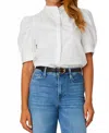 Js71 Savannah Button Front Puff Sleeve Blouse In White In White
