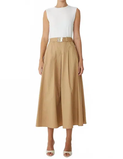 Js71 Two Tone Midi Dress With Belt In Beige/white In Neutral