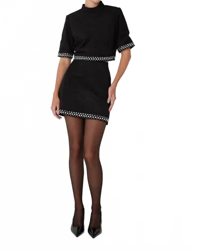 Js71 Zoe Faux Suede Top And Mini Skirt Set In Black