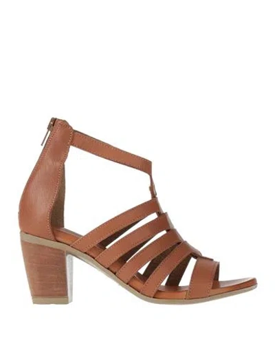 J-save Woman Sandals Tan Size 7 Leather In Brown