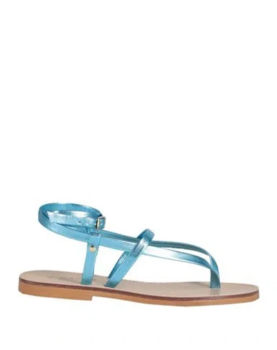 J-save Woman Thong Sandal Azure Size 8 Leather In Blue