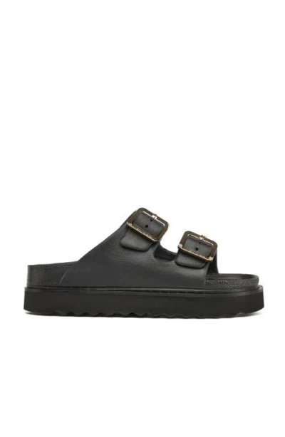 Jslides Footweaar Makri Rose Gold Buckle Slide Sandal In Black