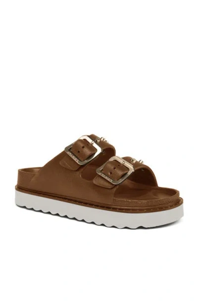 Jslides Footweaar Makri Rose Gold Buckle Slide Sandal In Brown