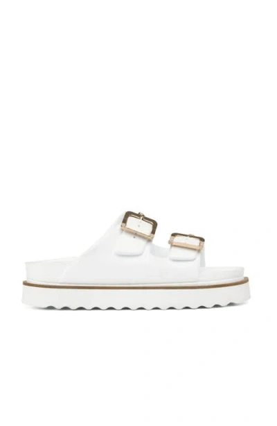 Jslides Footweaar Makri Rose Gold Buckle Slide Sandal In White