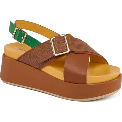 Jslides Footwear Bin Leather Cross Strap Platform Sandal In Brown
