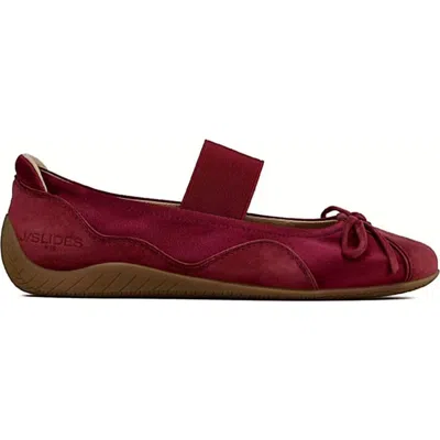 Jslides Marion Suede Flat In Burgundy
