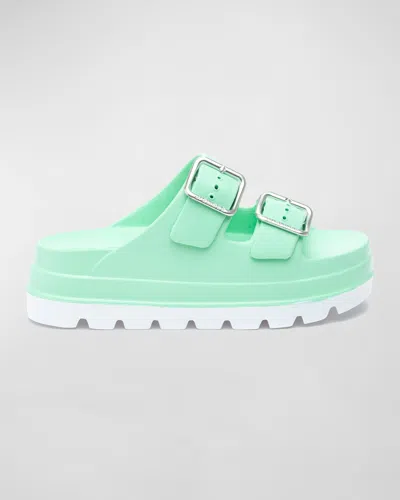 Jslides Simply B Dual-buckle Slide Sandals In Ice Green