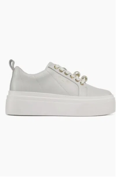 J/slides Women's Aria Leather Platform Sneakers In White In Gray