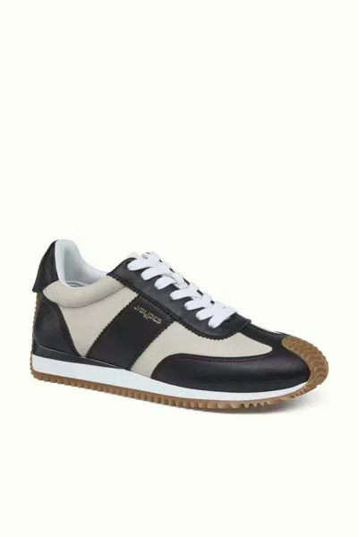 J/slides Women's Leather Stripe Sneaker In Black / White
