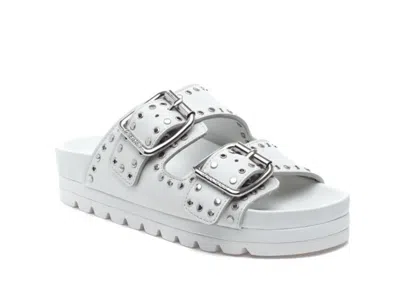 J/slides Women's Roget Stud Sandals In White Leather In Multi