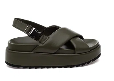 J/slides Women's Sevy Sandals In Khaki Leather In Green