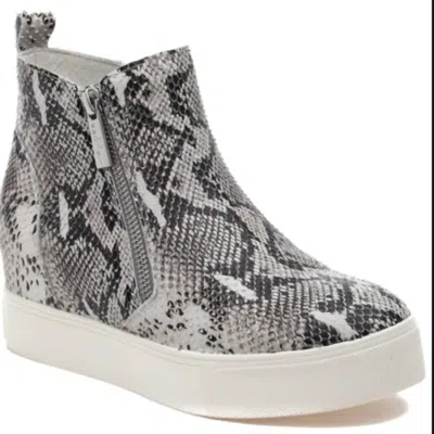 J/slides Women's Sky Leather Wedge Sneakers In Black And White Snake In Animal Print
