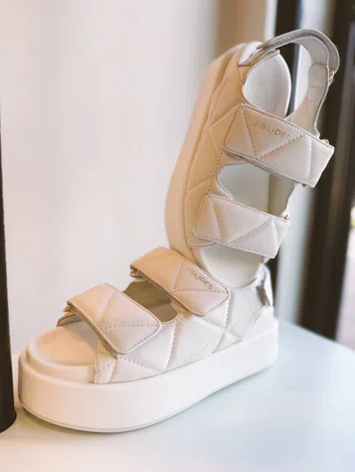 J/slides Women's Yolanda Quilted Platform Sandals In White