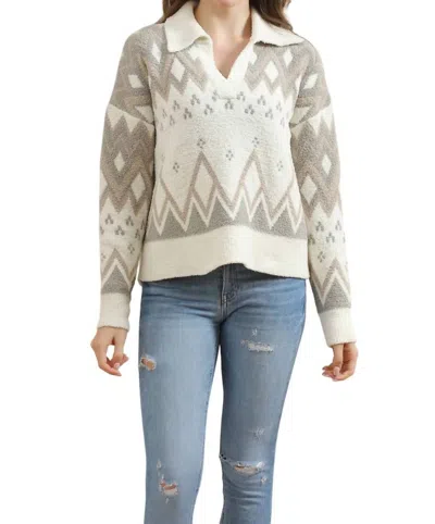 Jtcwholesale Tribal Pattern Collared Sweater In Beige
