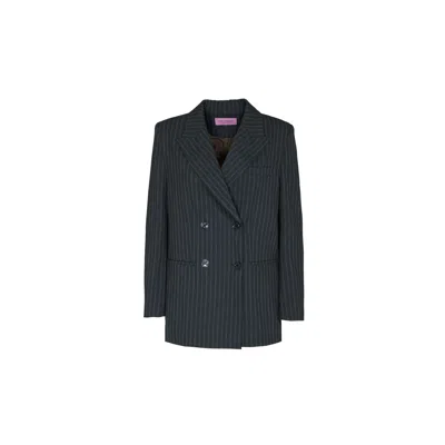 Juan Avellaneda X Seeiou Women's Black Blazer Gray Diplomatic Stripe Tom
