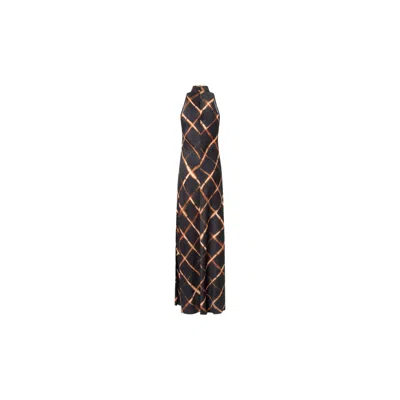 Juan Avellaneda X Seeiou Women's Black / Yellow / Orange Brown And Orange Printed Dress Indira In Black/yellow/orange