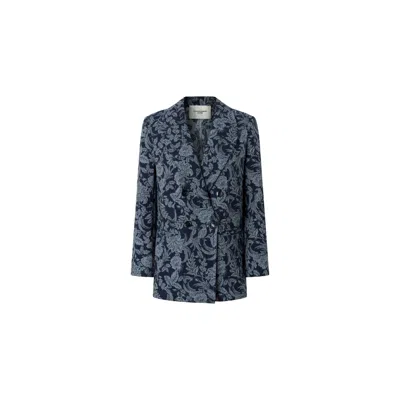 Juan Avellaneda X Seeiou Women's Blue Blazer Jacquard Tropical Denim Yves
