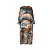 Juan Avellaneda X Seeiou Women's Blue / Brown Ava Asymmetric Printed Kaftan With Front Bow & Batwing Sleeves