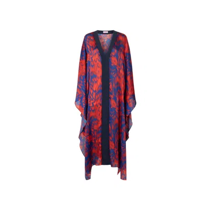Juan Avellaneda X Seeiou Women's Blue / Red Long Printed Kaftan V-neckline In Blue And Red - Delphine