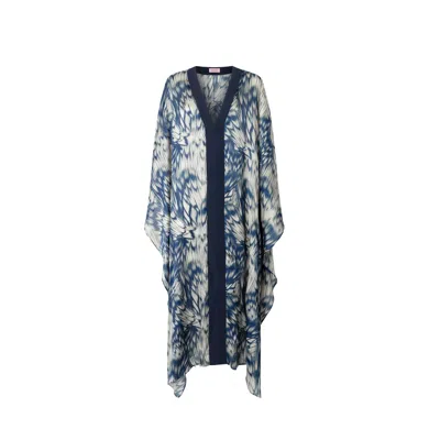 Juan Avellaneda X Seeiou Women's Blue / White Long Printed Kaftan V-neckline In Blue And White - Delphine