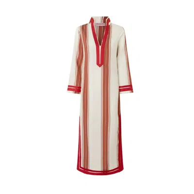 Juan Avellaneda X Seeiou Women's Charlotte Striped Midi Kaftan – V-neck & Long Sleeves In Red