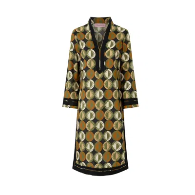 Juan Avellaneda X Seeiou Women's Claire Short Kaftan In Green – V-neck & Mandarin Collar In Deveaux Fabric