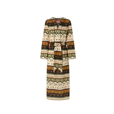 Juan Avellaneda X Seeiou Women's Green / Yellow / Orange Vedha Tropical Green Printed Kaftan – Midi Length With V-neckline & 