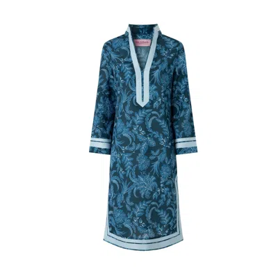 Juan Avellaneda X Seeiou Women's Light Blue Short Printed Kaftan With V-neckline - Claire