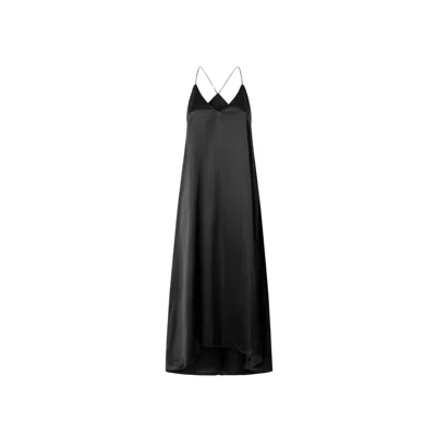 Juan Avellaneda X Seeiou Women's Moss Black Off-shoulder Midi Dress With Thin Straps & V-neck