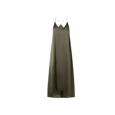 Juan Avellaneda X Seeiou Women's Moss Green Off-shoulder Midi Dress – V-neck And Thin Straps