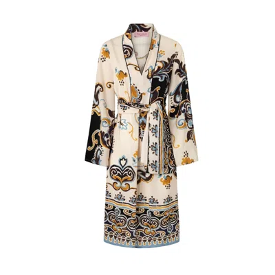 Juan Avellaneda X Seeiou Women's Neutrals / Blue / Yellow Blue And Beige Printed Short Kaftan With Tie Belt - Kaira