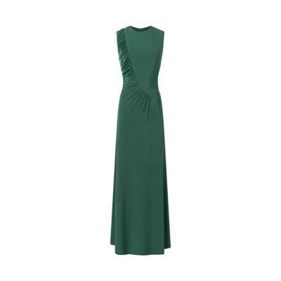 Juan Avellaneda X Seeiou Women's Noor Long Silk Knit Dress – Sleeveless With Draped Side Detail In Green