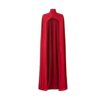 Juan Avellaneda X Seeiou Women's Nyra Long Silk Cape – High Neck & Drape Detail In Red