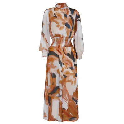 Juan Avellaneda X Seeiou Women's White / Brown Lauren Beige Dress In White/brown