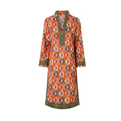 Juan Avellaneda X Seeiou Women's Yellow / Orange Claire Short Kaftan In Orange – V-neck & Mandarin Collar In Deveaux Fabric