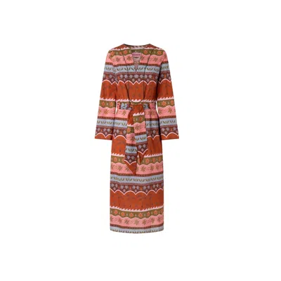 Juan Avellaneda X Seeiou Women's Yellow / Orange Vedha Tropical Orange Printed Kaftan Midi Length & Long Sleeves