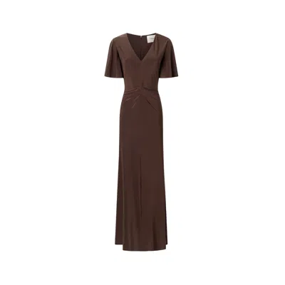 Juan Avellaneda X Seeiou Women's Zia Long Silk Knit Dress – V-neck & Drape Detail In Brown