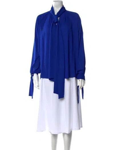 Pre-owned Juan Carlos Obando Mock Neck Long Sleeve Blouse In Blue