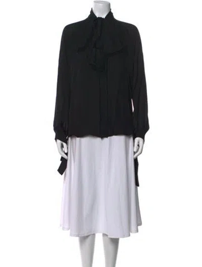 Pre-owned Juan Carlos Obando Silk Tie Neck Blouse In Black