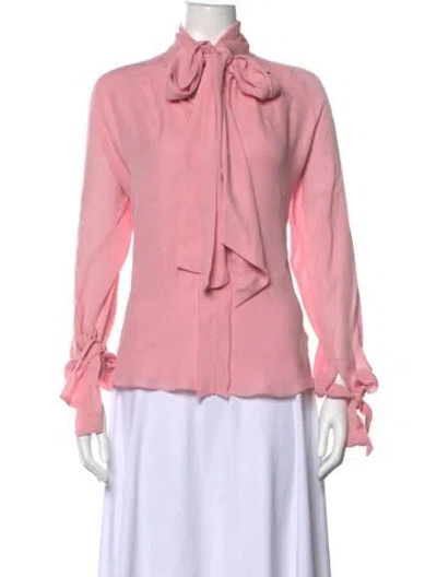 Pre-owned Juan Carlos Obando Silk Tie Neck Blouse In Pink
