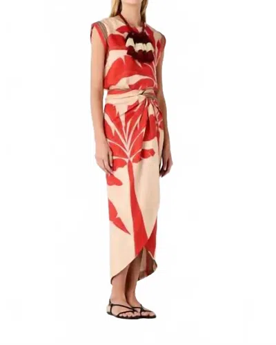 Juan De Dios Capurgana Linen Wrap Skirt In Orange Palms In Multi