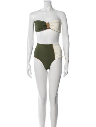 Pre-owned Juan De Dios Colorblock Pattern Pleated Accents Bikini W/ Tags In Green