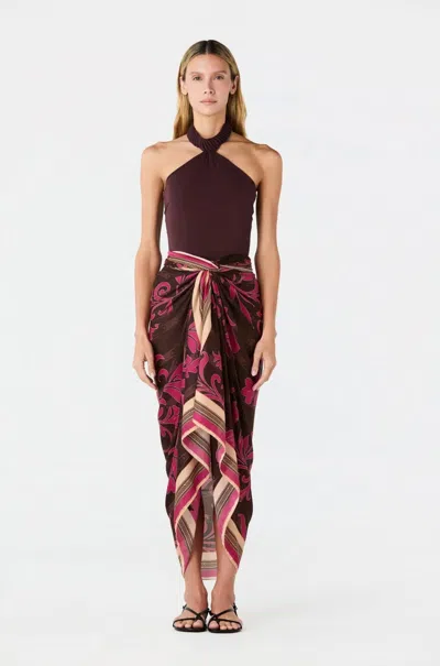 Juan De Dios Cotton Silk Sarong In Fuchsia Flowers In Burgundy