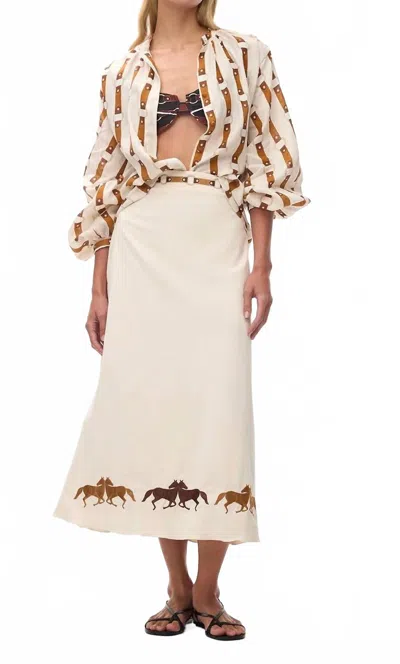 Juan De Dios El Carmen Embroidered Canvas Midi Skirt In Ivory In Neutral
