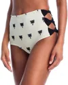 Juan De Dios Embroidered Cutout Side Bikini Bottom In Ivory - Black Polka Palms